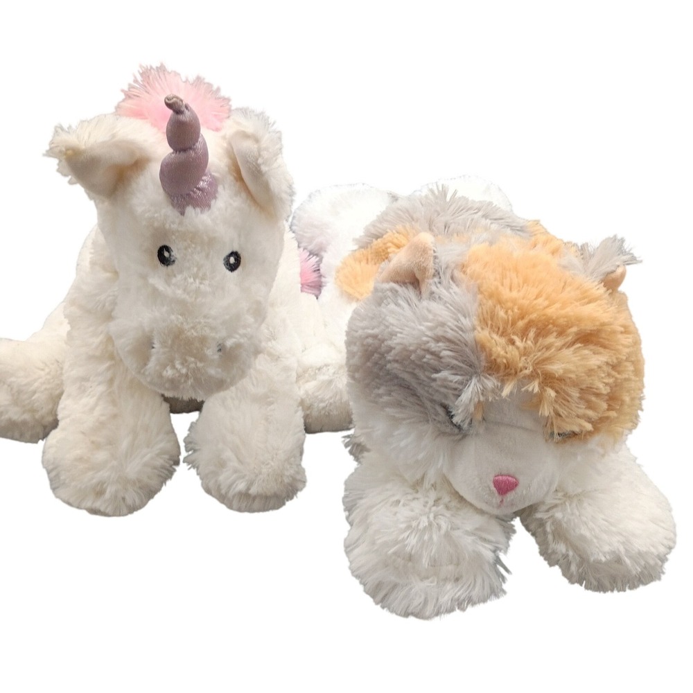 Gund Plush Bundle White Pink Unicorn and Calico Cat Stuffed Animal Set 2pc